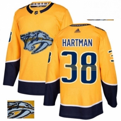 Mens Adidas Nashville Predators 38 Ryan Hartman Authentic Gold Fashion Gold NHL Jersey 