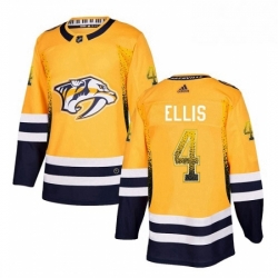 Mens Adidas Nashville Predators 4 Ryan Ellis Authentic Gold Drift Fashion NHL Jersey 