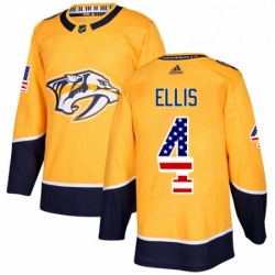 Mens Adidas Nashville Predators 4 Ryan Ellis Authentic Gold USA Flag Fashion NHL Jersey 