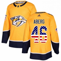 Mens Adidas Nashville Predators 46 Pontus Aberg Authentic Gold USA Flag Fashion NHL Jersey 