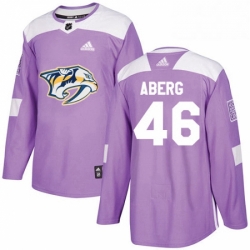 Mens Adidas Nashville Predators 46 Pontus Aberg Authentic Purple Fights Cancer Practice NHL Jersey 