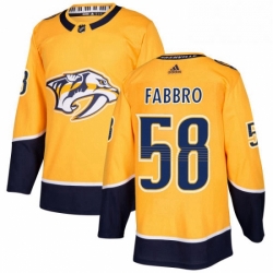 Mens Adidas Nashville Predators 58 Dante Fabbro Premier Gold Home NHL Jersey 