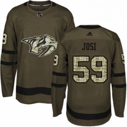 Mens Adidas Nashville Predators 59 Roman Josi Authentic Green Salute to Service NHL Jersey 