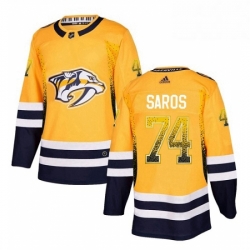 Mens Adidas Nashville Predators 74 Juuse Saros Authentic Gold Drift Fashion NHL Jersey 