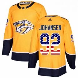 Mens Adidas Nashville Predators 92 Ryan Johansen Authentic Gold USA Flag Fashion NHL Jersey 