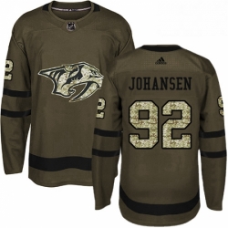 Mens Adidas Nashville Predators 92 Ryan Johansen Authentic Green Salute to Service NHL Jersey 
