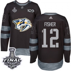 Predators #12 Mike Fisher Black 1917 2017 100th Anniversary Stanley Cup Final Patch Stitched NHL Jersey