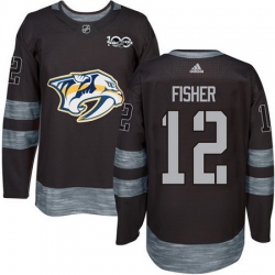 Predators #12 Mike Fisher Black 1917 2017 100th Anniversary Stitched NHL Jersey