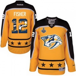 Predators #12 Mike Fisher Yellow 2017 Stanley Cup Team Logo Fashion Stitched NHL Jersey