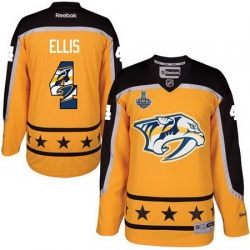 Predators #4 Ryan Ellis Yellow 2017 Stanley Cup Team Logo Fashion Stitched NHL Jersey