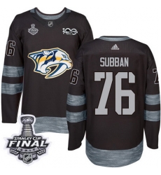 Predators #76 P K Subban Black 1917 2017 100th Anniversary Stanley Cup Final Patch Stitched NHL Jersey