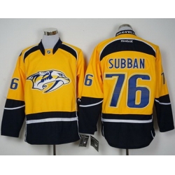 Predators #76 P K Subban Yellow Home Stitched NHL Jersey