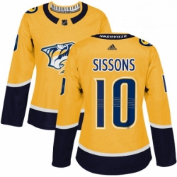 Womens Adidas Nashville Predators 10 Colton Sissons Authentic Gold Home NHL Jersey 