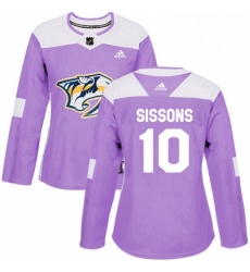 Womens Adidas Nashville Predators 10 Colton Sissons Authentic Purple Fights Cancer Practice NHL Jersey 