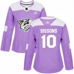 Womens Adidas Nashville Predators 10 Colton Sissons Authentic Purple Fights Cancer Practice NHL Jersey 