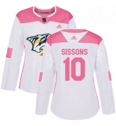 Womens Adidas Nashville Predators 10 Colton Sissons Authentic WhitePink Fashion NHL Jersey 