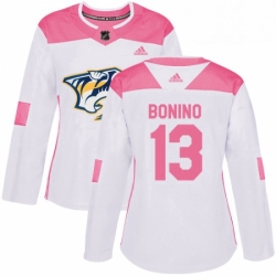 Womens Adidas Nashville Predators 13 Nick Bonino Authentic WhitePink Fashion NHL Jersey 
