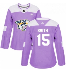 Womens Adidas Nashville Predators 15 Craig Smith Authentic Purple Fights Cancer Practice NHL Jersey 