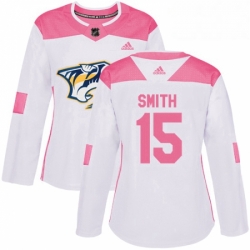 Womens Adidas Nashville Predators 15 Craig Smith Authentic WhitePink Fashion NHL Jersey 