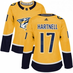 Womens Adidas Nashville Predators 17 Scott Hartnell Authentic Gold Home NHL Jersey 