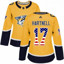 Womens Adidas Nashville Predators 17 Scott Hartnell Authentic Gold USA Flag Fashion NHL Jersey 