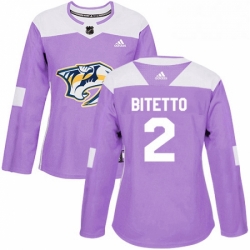 Womens Adidas Nashville Predators 2 Anthony Bitetto Authentic Purple Fights Cancer Practice NHL Jersey 