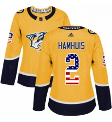 Womens Adidas Nashville Predators 2 Dan Hamhuis Authentic Gold USA Flag Fashion NHL Jersey 