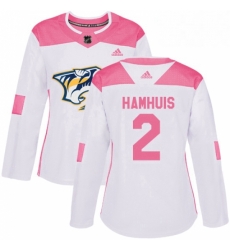 Womens Adidas Nashville Predators 2 Dan Hamhuis Authentic White Pink Fashion NHL Jersey 