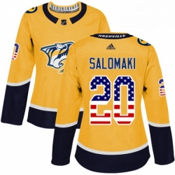 Womens Adidas Nashville Predators 20 Miikka Salomaki Authentic Gold USA Flag Fashion NHL Jersey 