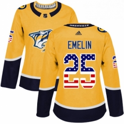 Womens Adidas Nashville Predators 25 Alexei Emelin Authentic Gold USA Flag Fashion NHL Jersey 