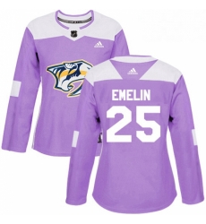 Womens Adidas Nashville Predators 25 Alexei Emelin Authentic Purple Fights Cancer Practice NHL Jersey 