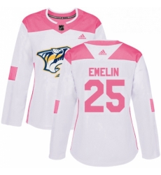 Womens Adidas Nashville Predators 25 Alexei Emelin Authentic WhitePink Fashion NHL Jersey 