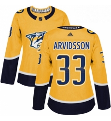 Womens Adidas Nashville Predators 33 Viktor Arvidsson Authentic Gold Home NHL Jersey 