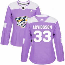 Womens Adidas Nashville Predators 33 Viktor Arvidsson Authentic Purple Fights Cancer Practice NHL Jersey 