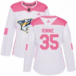 Womens Adidas Nashville Predators 35 Pekka Rinne Authentic WhitePink Fashion NHL Jersey 