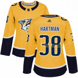 Womens Adidas Nashville Predators 38 Ryan Hartman Authentic Gold Home NHL Jersey 