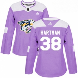 Womens Adidas Nashville Predators 38 Ryan Hartman Authentic Purple Fights Cancer Practice NHL Jersey 