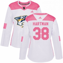 Womens Adidas Nashville Predators 38 Ryan Hartman Authentic White Pink Fashion NHL Jersey 