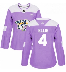 Womens Adidas Nashville Predators 4 Ryan Ellis Authentic Purple Fights Cancer Practice NHL Jersey 
