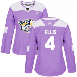 Womens Adidas Nashville Predators 4 Ryan Ellis Authentic Purple Fights Cancer Practice NHL Jersey 