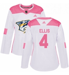 Womens Adidas Nashville Predators 4 Ryan Ellis Authentic WhitePink Fashion NHL Jersey 