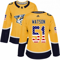 Womens Adidas Nashville Predators 51 Austin Watson Authentic Gold USA Flag Fashion NHL Jersey 