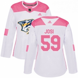 Womens Adidas Nashville Predators 59 Roman Josi Authentic WhitePink Fashion NHL Jersey 