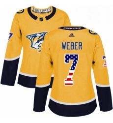 Womens Adidas Nashville Predators 7 Yannick Weber Authentic Gold USA Flag Fashion NHL Jersey 