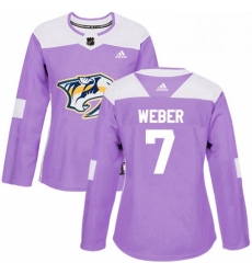Womens Adidas Nashville Predators 7 Yannick Weber Authentic Purple Fights Cancer Practice NHL Jersey 