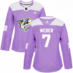 Womens Adidas Nashville Predators 7 Yannick Weber Authentic Purple Fights Cancer Practice NHL Jersey 