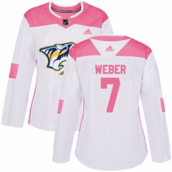 Womens Adidas Nashville Predators 7 Yannick Weber Authentic WhitePink Fashion NHL Jersey 