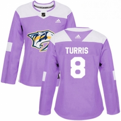 Womens Adidas Nashville Predators 8 Kyle Turris Authentic Purple Fights Cancer Practice NHL Jersey 