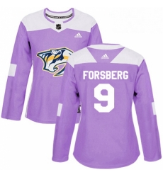 Womens Adidas Nashville Predators 9 Filip Forsberg Authentic Purple Fights Cancer Practice NHL Jersey 