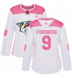 Womens Adidas Nashville Predators 9 Filip Forsberg Authentic WhitePink Fashion NHL Jersey 
